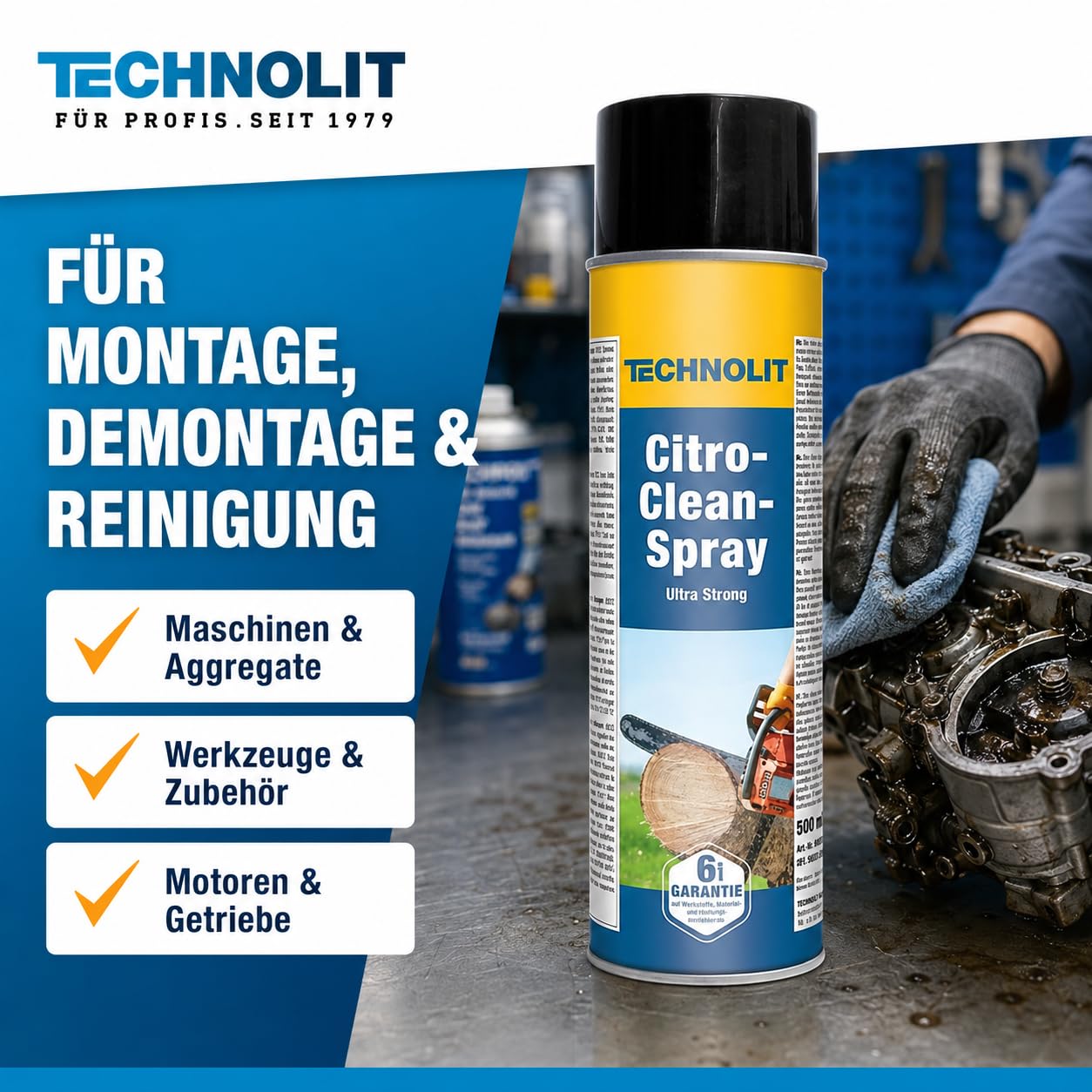 TECHNOLIT Citro Clean Spray Ultra Strong 3x 500 ml | Orangenreiniger Set | Universalreiniger gegen Fett, Klebstoff & Harz | Ohne Silikon | Ideal für Metallbau, Gastronomie, Kfz & Werkstatt