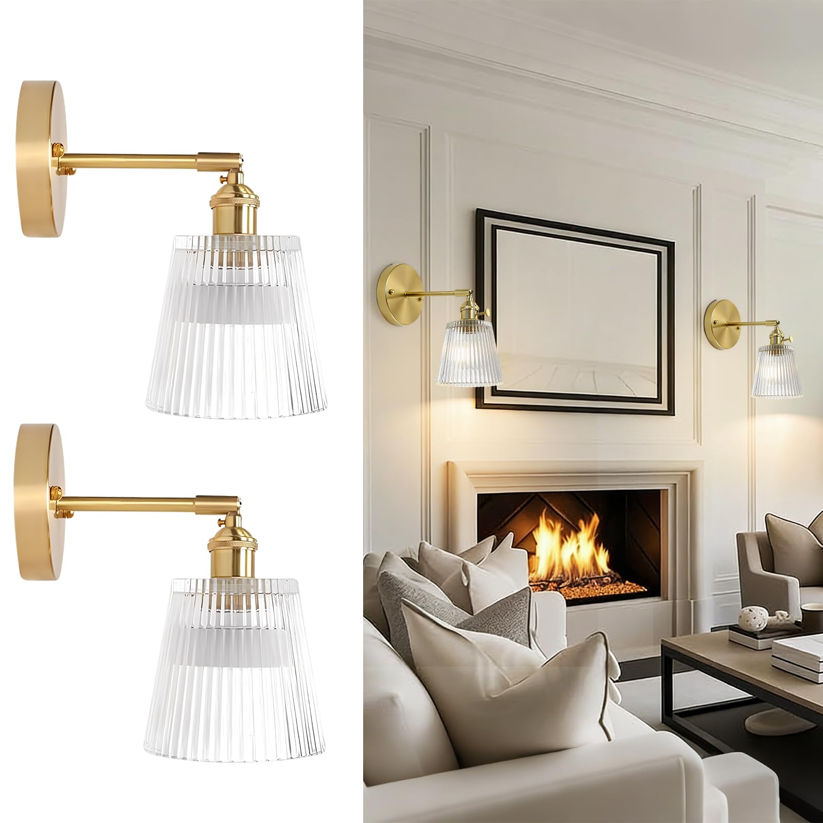 HXYSXHJUO Wall Light Sconce - Industrial Glass Fixture with Adjustable Angle, E27 Base, Modern Design for Bedroom and Living Room