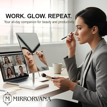 MIRRORVANA Large Table Desk Mirror with Stand for Office Desktop, Makeup Vanity and Bathroom Countertop - Personal Adjustable Face Mirror - 9.8 x 7