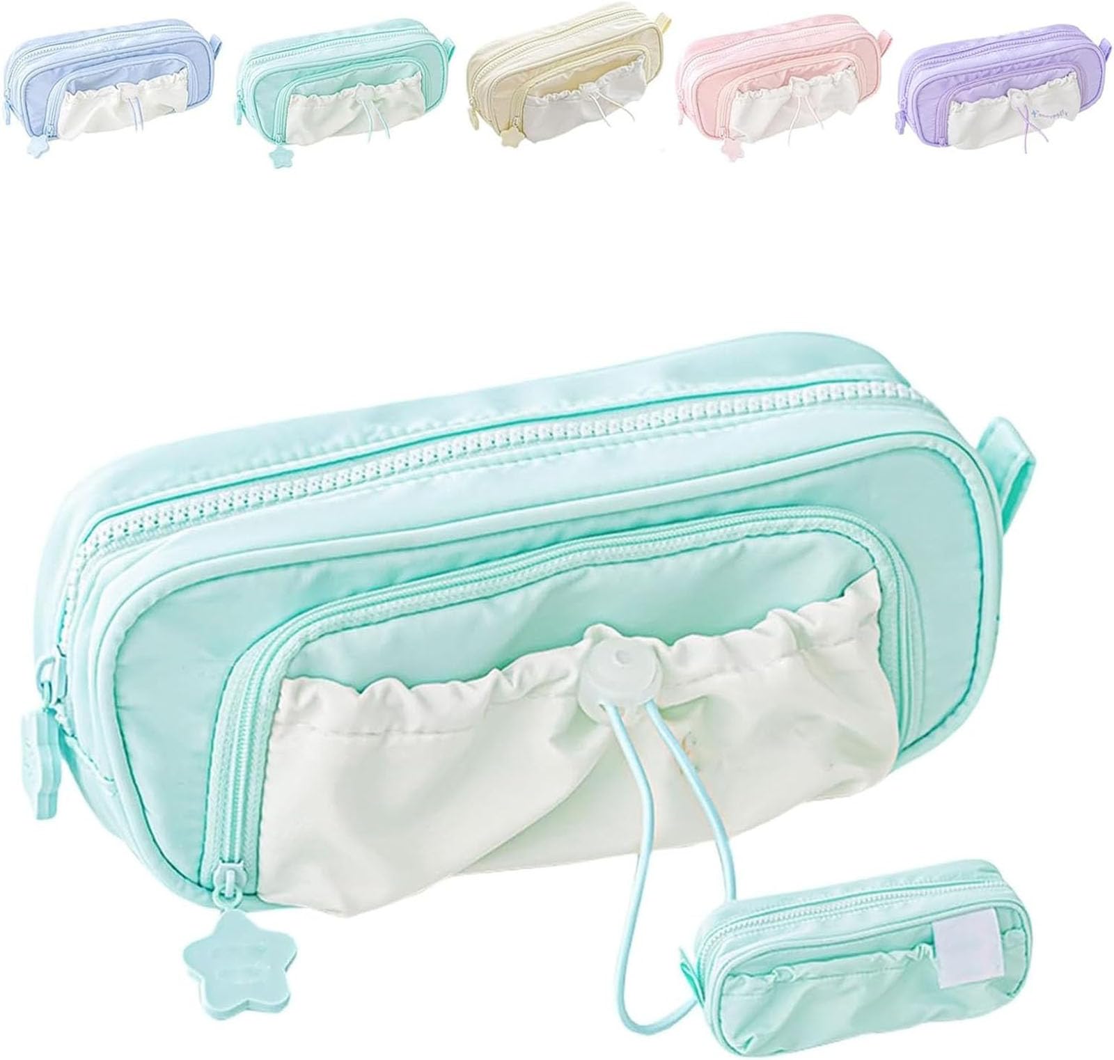 Cmeilau Pencil Case with Rosy Posy Pens,Counting Star Series Large Capacity Drawstring Pencil Cases, Pencil Cases,Cute Aesthetic Pouch Holder Drawstring Pen Case,Waterproof, Soft Multi-Pocket (Green)