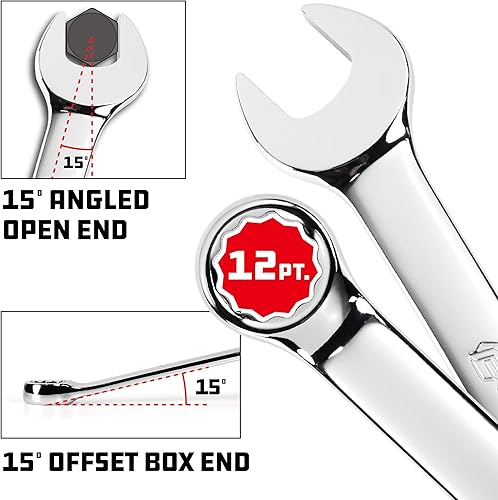Miniatura 57 de Powerbuilt Juego de herramientas de llaves combinadas, 7 tamaños SAE, llaves hexagonales de extremo abierto y Z-Drive, desplazamiento de 15 grados