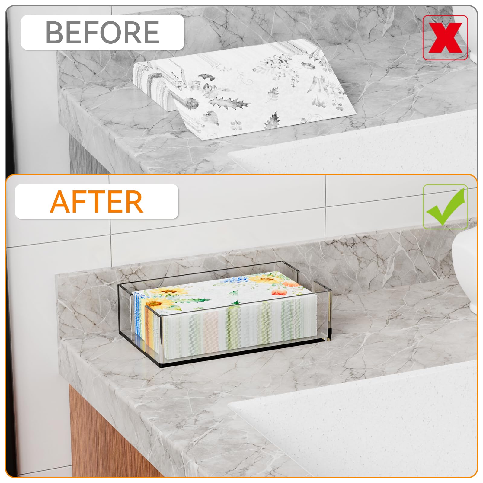 Cq Acrylic Servilleteros transparentes de 9 x 5.5 pulgadas para cocina, cesta de toallas de invitados, soporte para toallas de papel en transparente, soporte para servilletas de cóctel y invitados