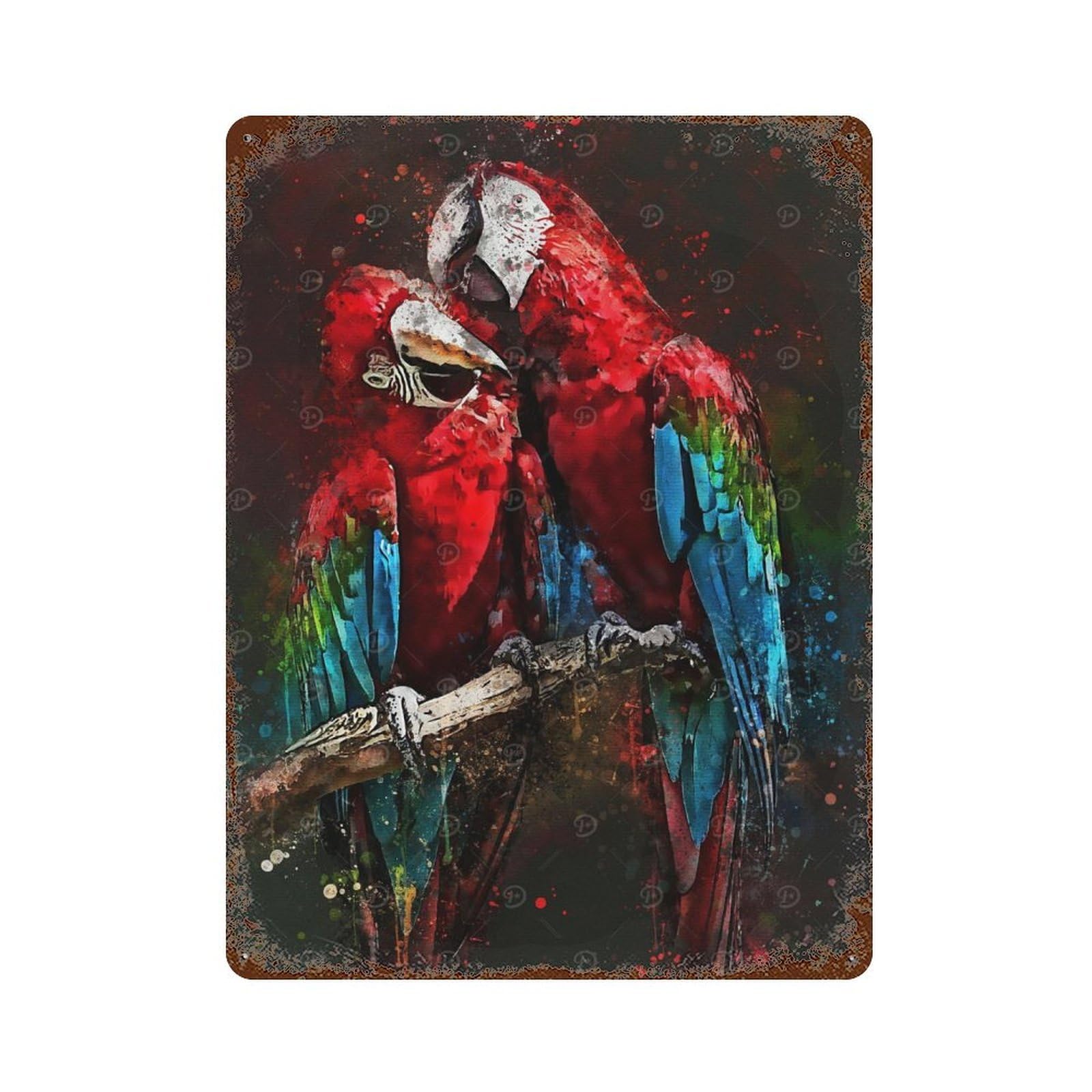 Parrots 15.7"x11.8" Distressed Metal Wall Sign, Retro Wall Decor for Garage, Bar And Workshop Decor