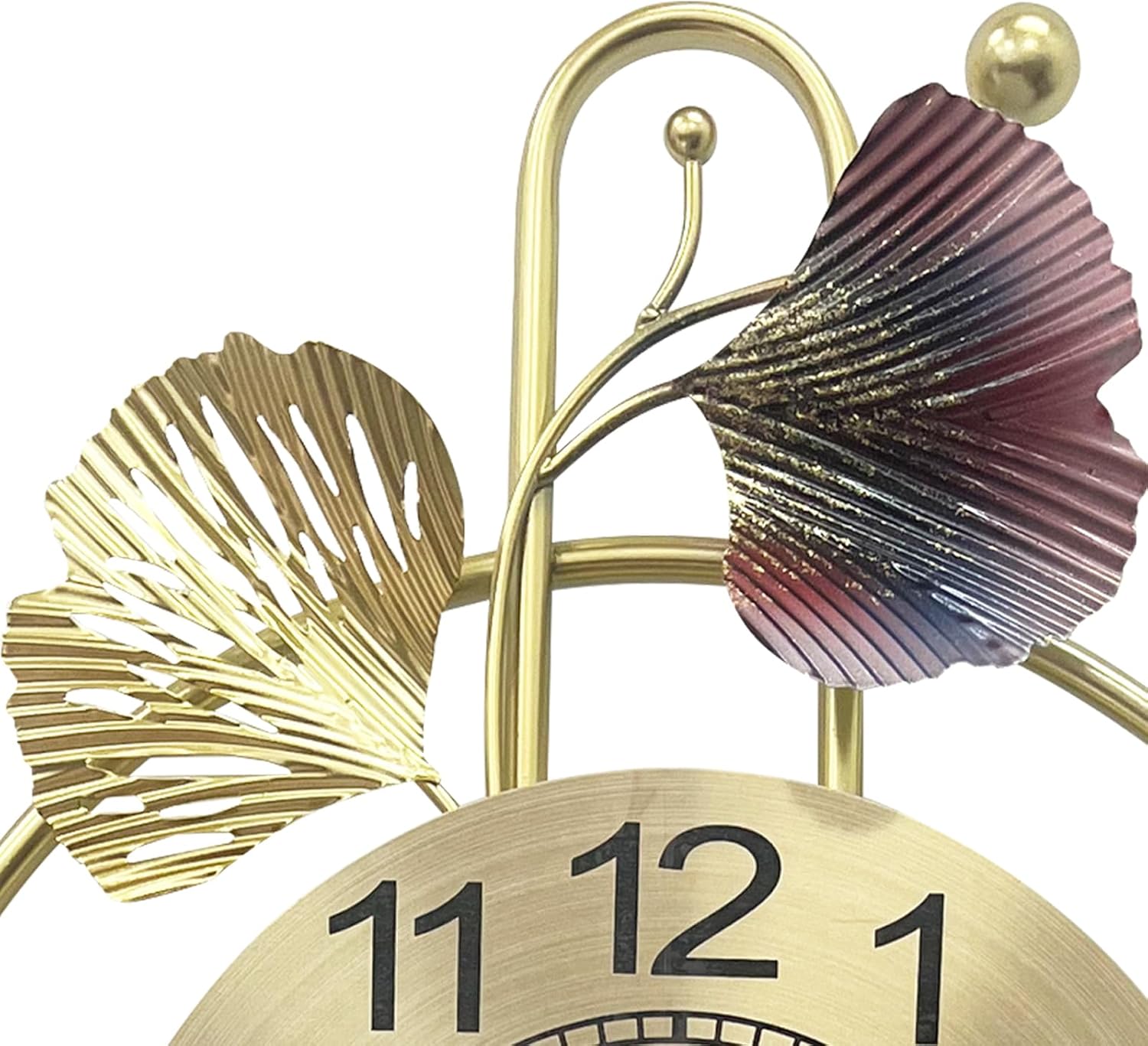 Wall Clocks for Living Room Decor, Unique 3D Metal Iron Ginkgo Leaf Wall Art Decor Clock, Modern Silent Non-Ticking Wall Quartz Clock for Bedroom Corridor Entrance Hotel (Colors, 27.6x20.5 inch)