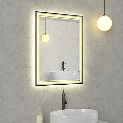 Miniatura 10 de Espejo de baño LED de 30 x 18 pulgadas con luces enmarcadas, espejo LED para baño, retroiluminado y frontal iluminado, marco de aluminio cuadrado