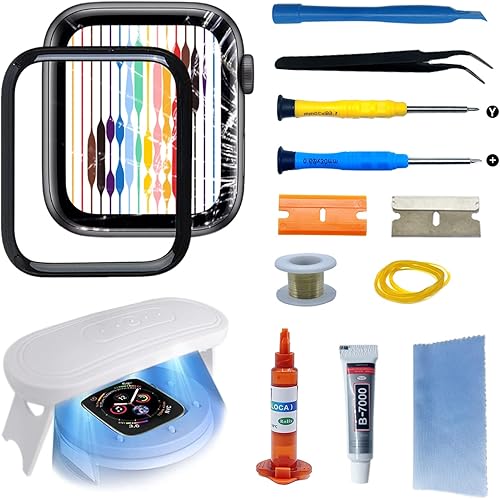 Compatible con Apple Watch 456SE 1.732in Pantalla de repuesto de lente frontal LED Kit de reparación de vidrio con herramientas e instrucciones (sin