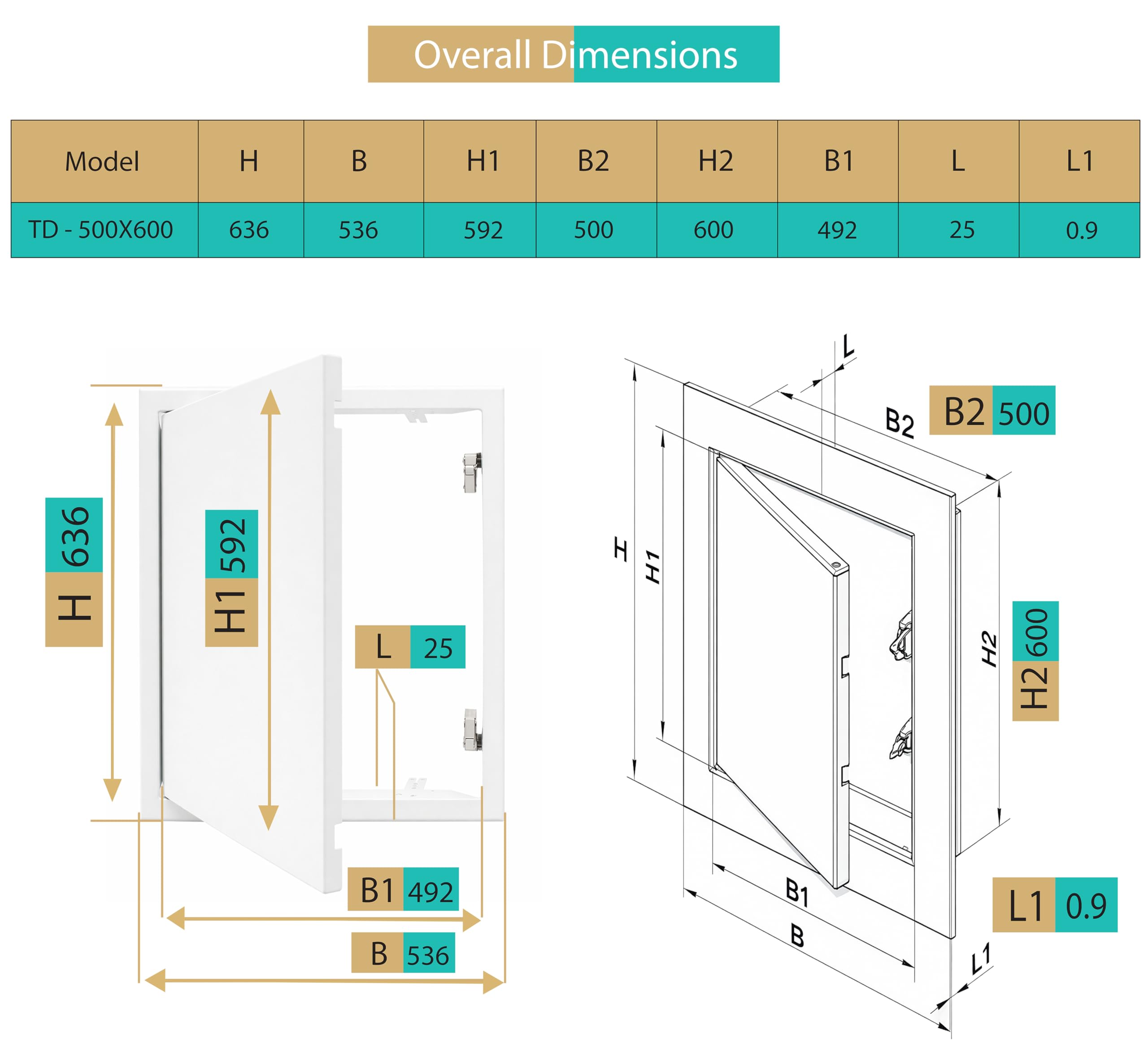 AIROPE – Puerta de Inspección 500X600 mm Acero Blanco, Cierre a Presión con Bloqueo, para Techo y Pared, Apertura Lateral Izq/Der, Panel de Acceso Contador Agua, Baño, Tuberías - 2