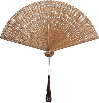 DOITOOL Handheld Bamboo Folding Fan for Women Foldable Chinese Japanese Vintage Bamboo Silk Fans Wooden Folding Fans for Summer, Performance, Wedding and Home Decoration Brown