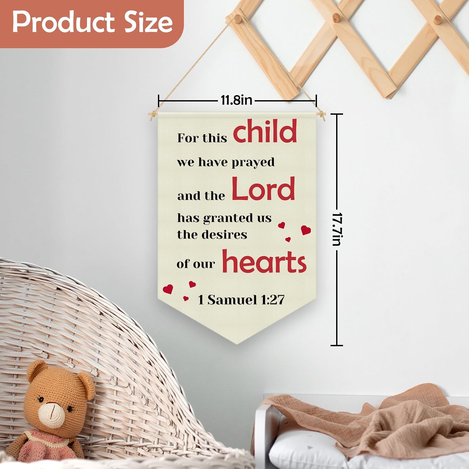 Christian Baby Boy Girl Nursery Decor Hanging Pennant Flag Banner Christian Sign with Bible Verse for Baby Kids Girl Boy Nursery Teen Room Playroom Bedroom Religious Linen Cotton Flag