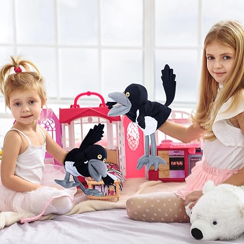 Miniatura 5 de Steve and Maggie Figura de peluche de pájaro negro, cuervo de peluche, títeres de mano para niños, comodidad para cumpleaños (pequeño)