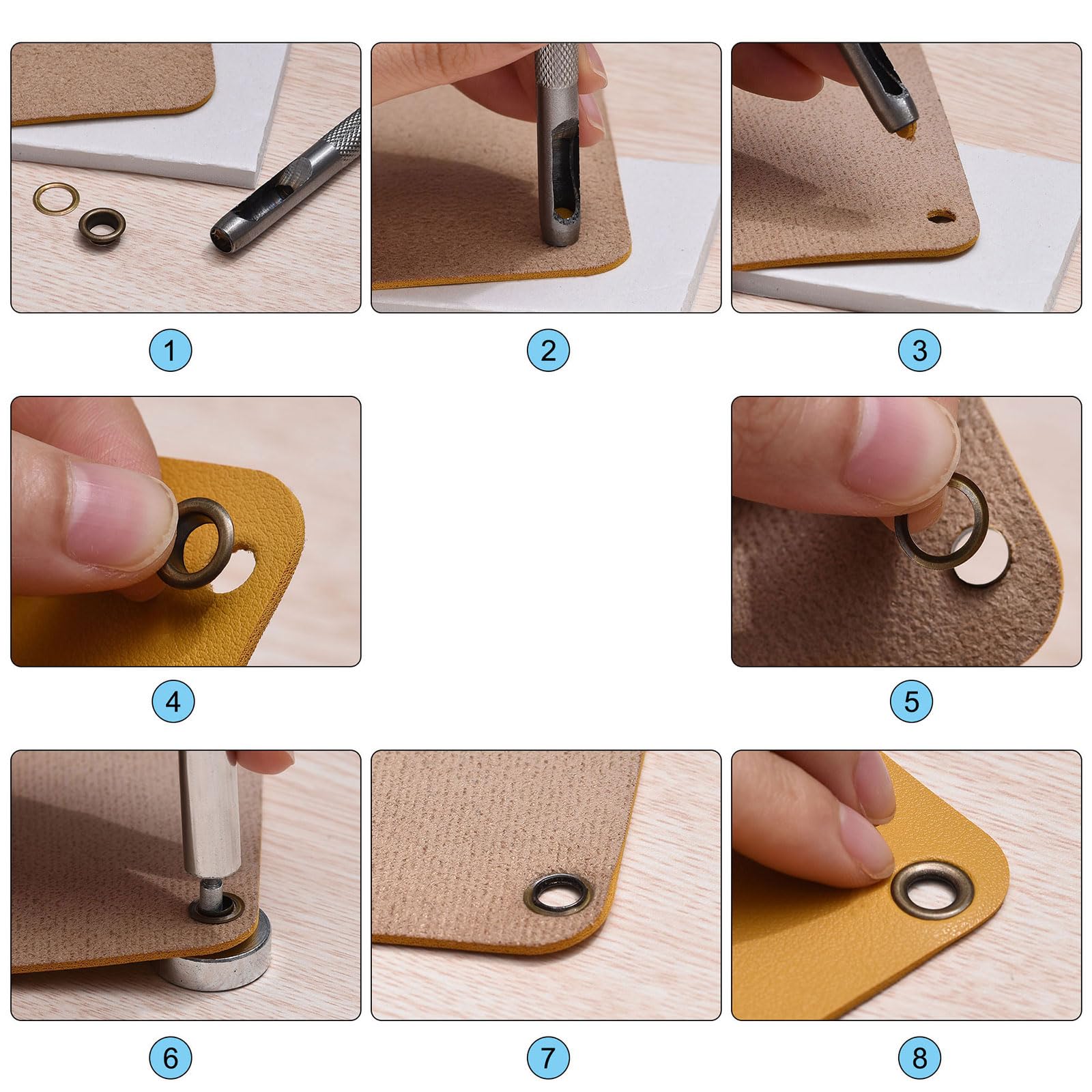 QUARKZMAN Kit di Attrezzi per Occhielli Grommet da 200 pezzi 4mm Kit di Occhielli Metallici per Scarpe Abbigliamento Pelle Cintura Fai da Te, Bronzo