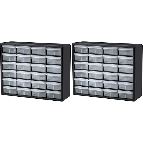 Akro-Mils 24-Drawer Plastic Drawer Storage Cabinet for Garage Organization, Bead Organizer, Building Bricks Storage, Teacher Toolbox, Makeup Organizer, 20-Inch W x 6-Inch D x 16-Inch H, 10124 Black