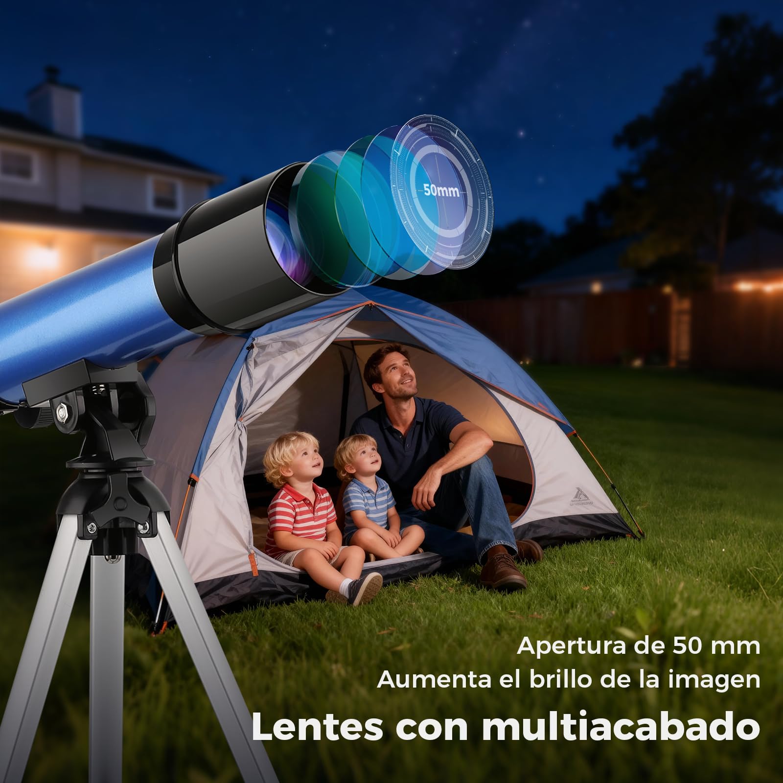 Cowiewie Telescopio para niños 50/360mm Partir de 6 años y Principiantes, Despertar el interés por la astronomía, Telescopio portátil con trípode