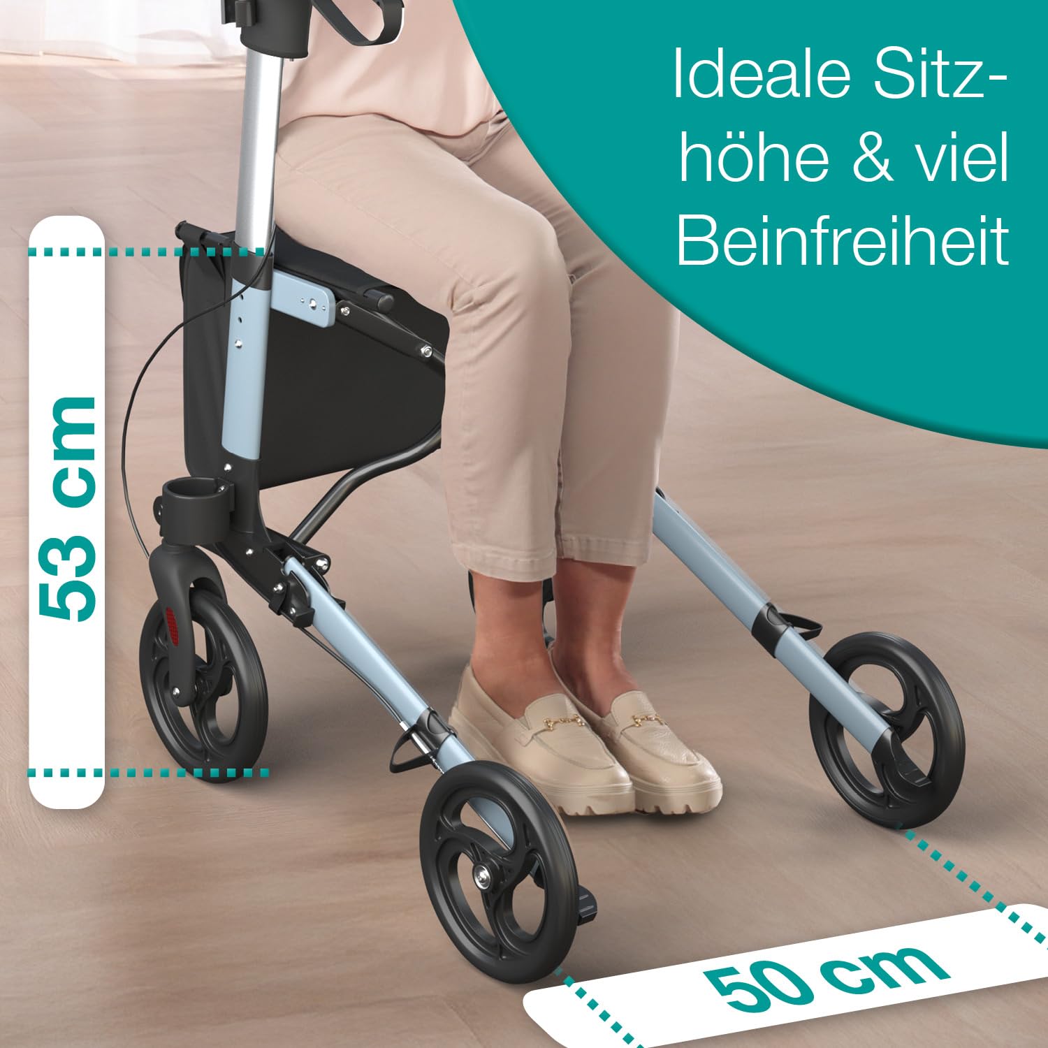 ELONEO Rollator faltbar und leicht mit Sitz, Leichtgewicht-Reiserollator aus Aluminium, Gehhilfe 8-fach höhenverstellbar, Laufhilfe 3-fach faltbar für Kofferraum, Tasche & Schirmhalter Anthrazit