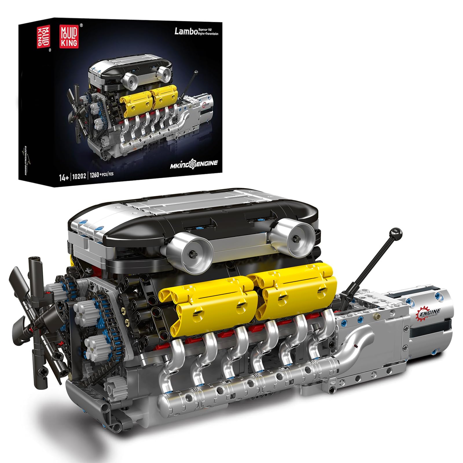 Mould King 10202 V12 Engine Model kit That Runs - Build Your Own STEM Model Engine for Age 14+/Adult, 12-Cylinder Car Engine, Shiftable Gear Operation, Mechanic Engineering Construction Set (1260 PCS)