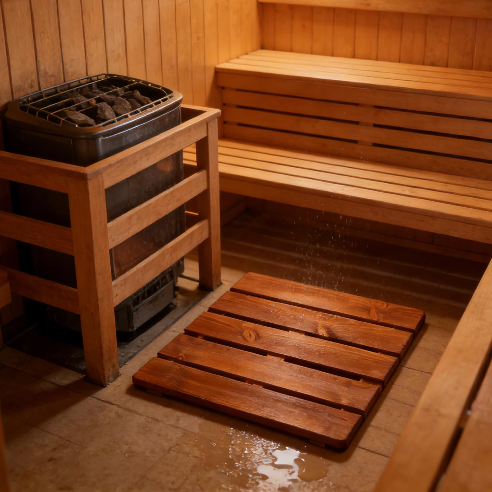 YARNOW rutschfeste Duschmatte 40cm für Sauna und Badezimmer mit Natürlichem Look und Vielseitiger Verwendung als Holzmatte für Spa und Wellnessbereiche