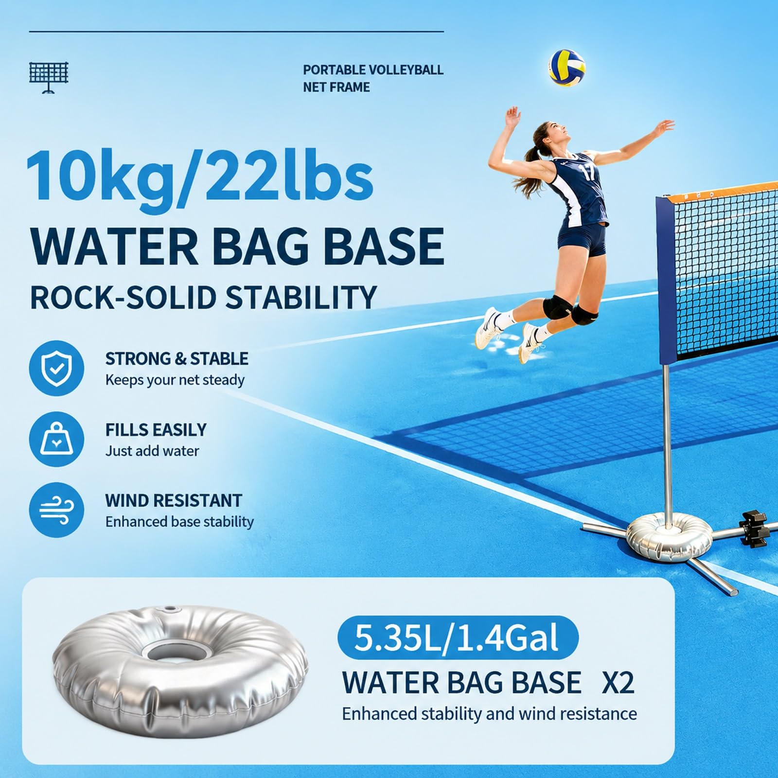 Zestaw do Siatkówki Plażowej z Siatką, Regulowana Wysokość 95-225cm