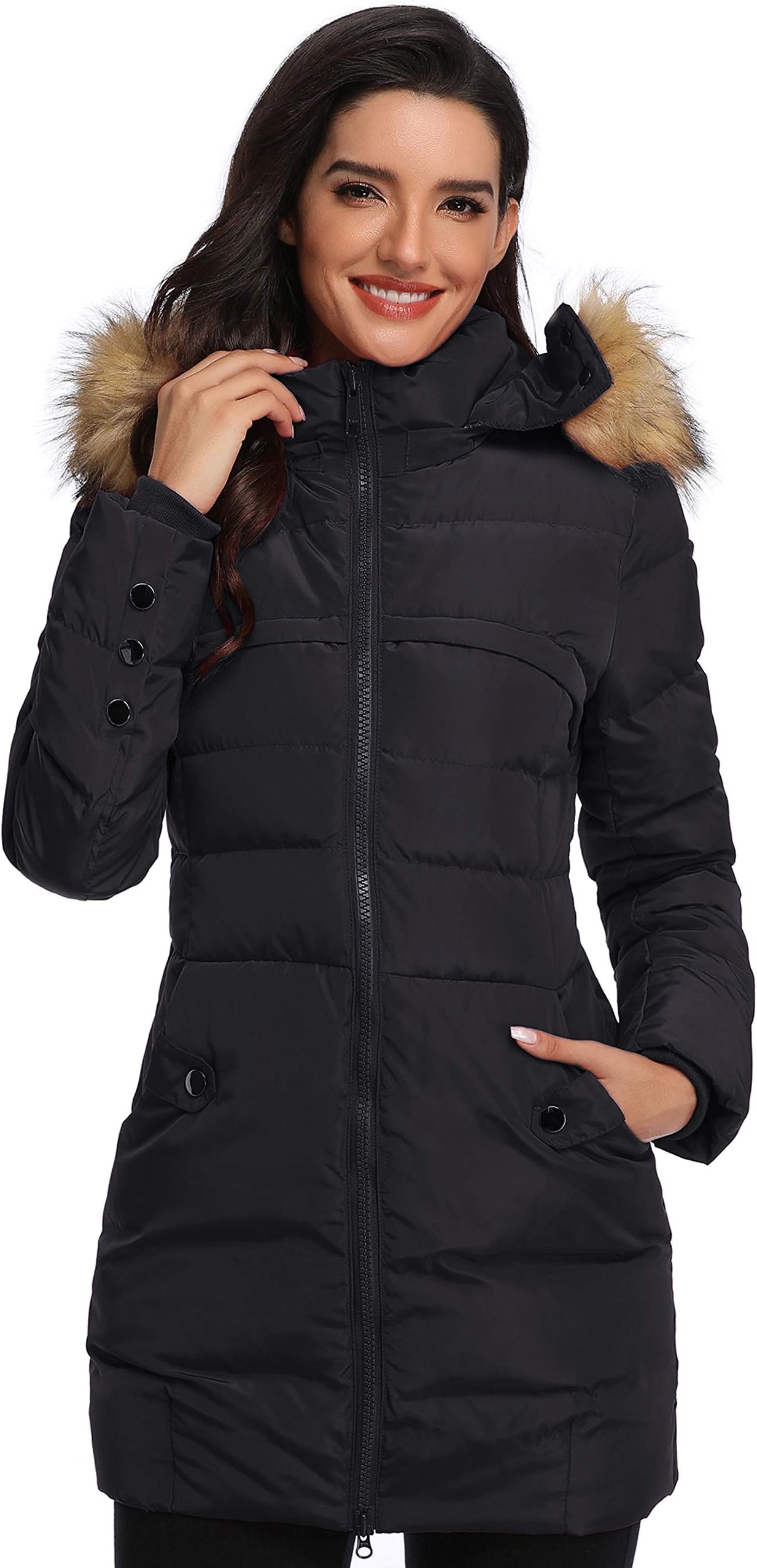 Epsion Women's Hooded Thickened Long Down Jacket Winter Down Parka Puffer Jacket
