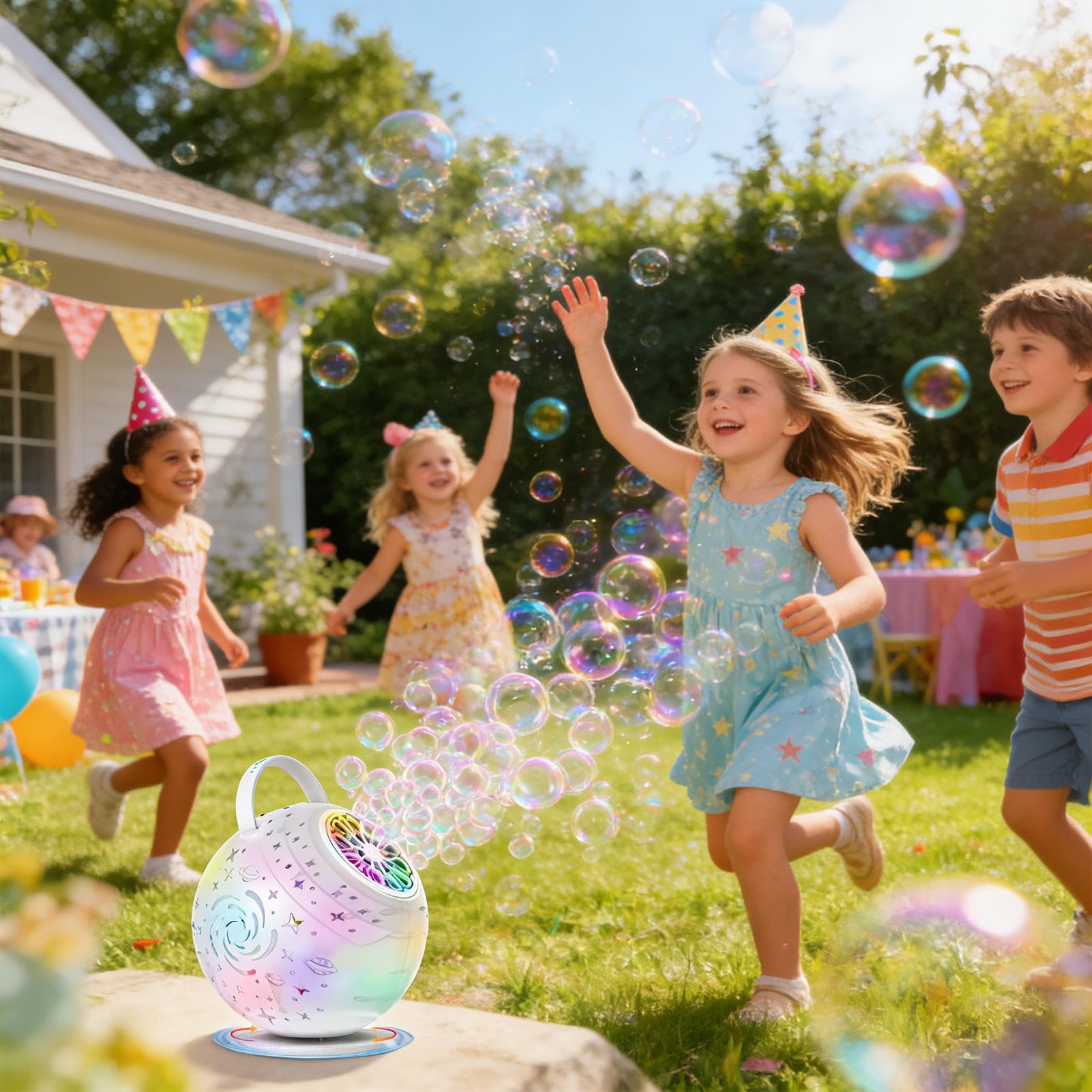 Seifenblasenmaschine für Kinder Wiederaufladbare 360-Grad-Auto-Rotation mit | 10-Loch-Seifenblasengerät Für den Außenbereich, Garten, Partys, Hochzeiten, Geburtstage, , Mädchen,