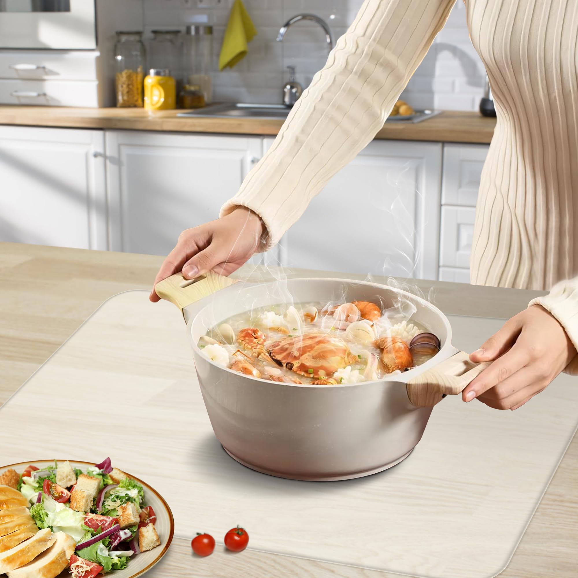 Silikonmatte für Küchentheke, hitzebeständig, BPA-frei, rutschfeste Oberfläche, zuschneidbarer Arbeitsplattenschutz für Luftfritteuse (durchscheinend, 40 x 29 cm, 4 Stück)