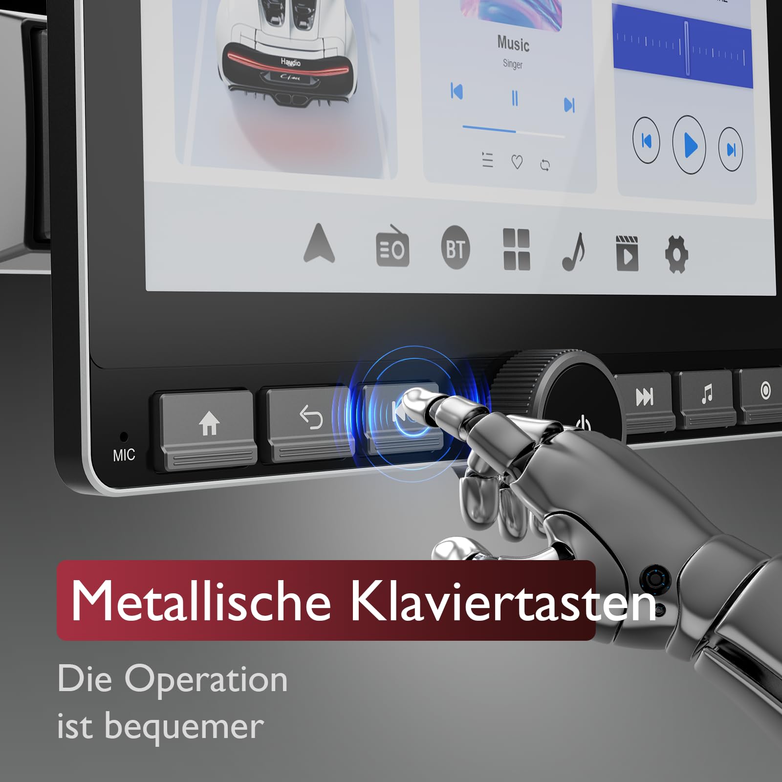 Haudio 360° Drehbares Autoradio, 1 Din DSP Autoradio, 10,1 Zoll IPS Bildschirm mit Carplay & Android Auto, Car Play mit Rückfahrkamera, Mirror Link, Sprachsteuerung AM/FM/RDS Radio mit Taste 2+64G