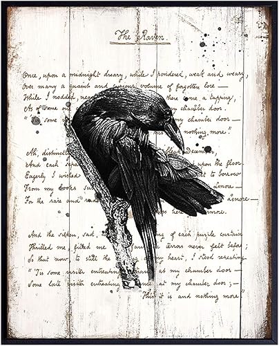 Edgar Allan Poe, The Raven - 8x10 Sign Photo - Shabby Chic Wall Art, Home Decor - Vintage Rustic Decoration Poster Print for Living Room, Bedroom -