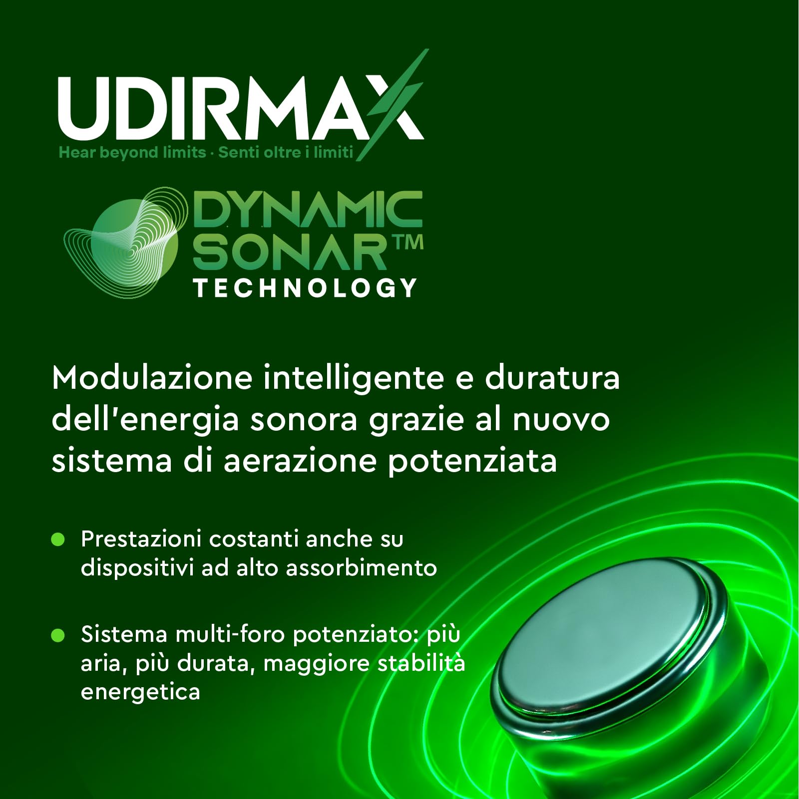 100 Batterie per Apparecchi Acustici Misura 312 Udirmax Pile PR41 Marroni Eco Pack Qualità Audio Costante Dynamic Sonar Zinco-Aria - 10 Blister Ecologici da 10 Pile