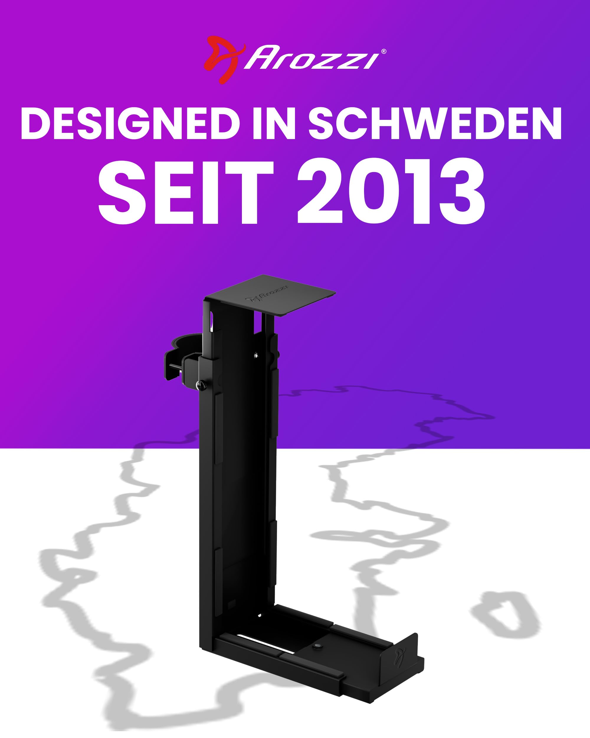 Arozzi PC-Halterung: Untertisch-Computer-Tower-Halter, höhen- & breitenverstellbare CPU-Halterung, Schwerlast-Stahl, 360° drehbar, trägt bis zu 30 kg, platzsparendes Schreibtisch-Setup - Schwarz