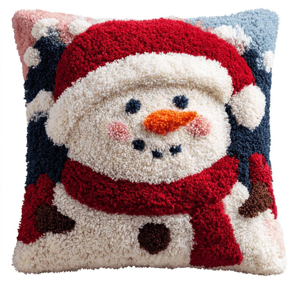 Kitquiver Latch Hook Kits Donkey for Adults,Snowman DIY Latch Hook Cushion Kits and Latch Rug Kits Cross-Stitch Embroidery Cushion Cover for Home Sofa Decoration 17X17 in