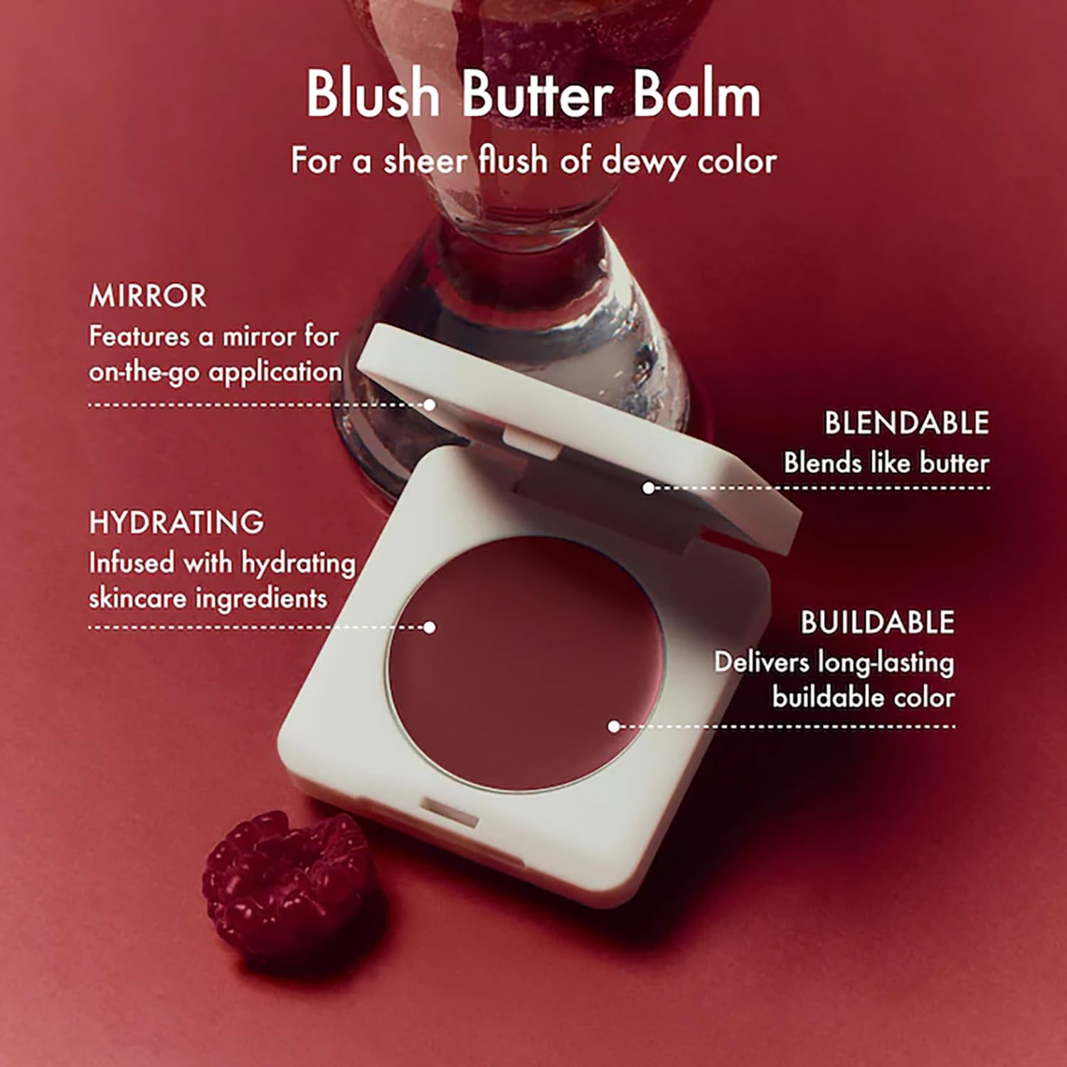 Summer Fridays Blush Butter Balm - Skincare-Infused Hydrating Cream Blush with Hyaluronic Acid, Ceramides, & Shea Butter for a Dewy Flush of Color - Cheek and Lip Tint - Berry Spritz (0.14 Oz) - Image 2
