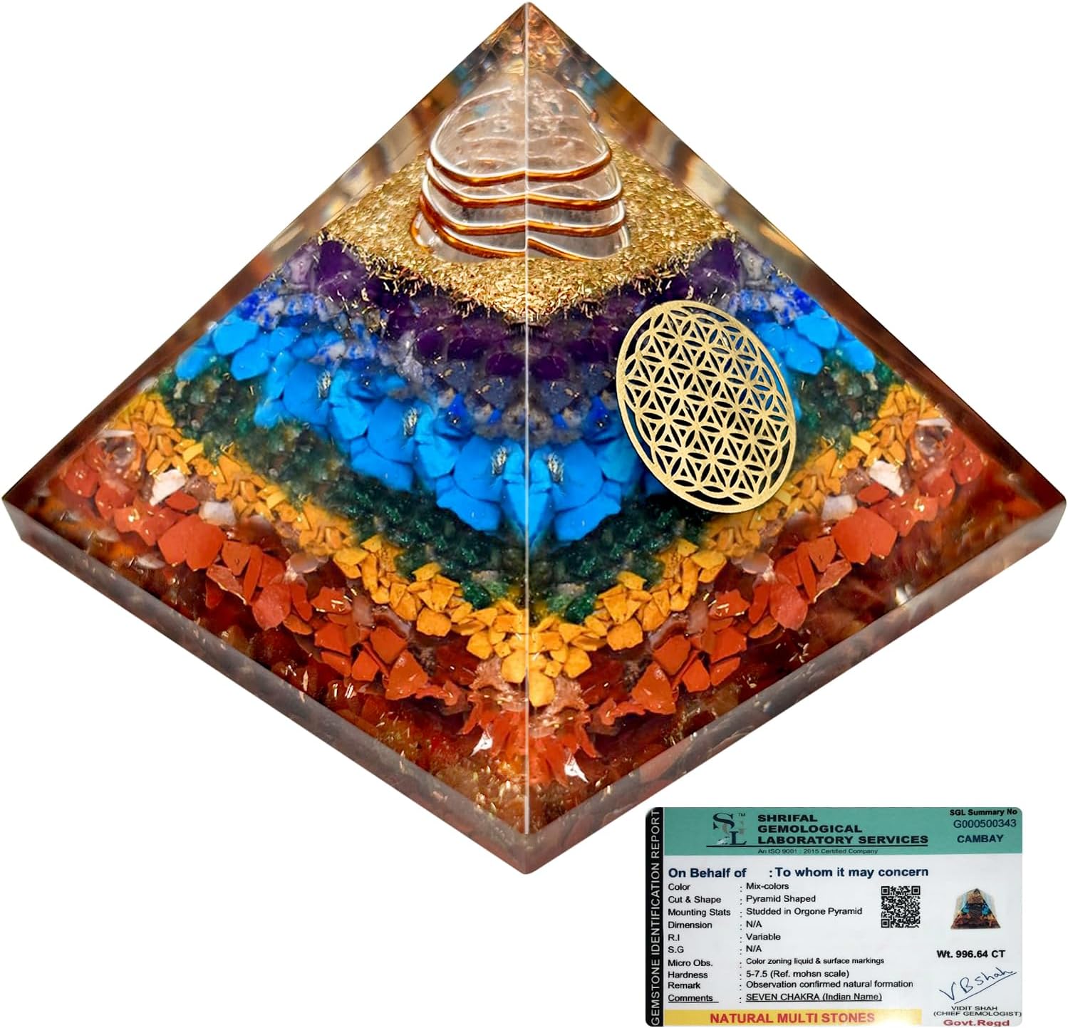 - Simply Vedic 7 Chakra Orgonite Pyramid | Natural Healing Stones for Chakra Healing, Positive Energy, Reiki, Money, Health, Good Luck, Prosperity, Feng Shui, Vastu Correction, Office Home Decor Gift