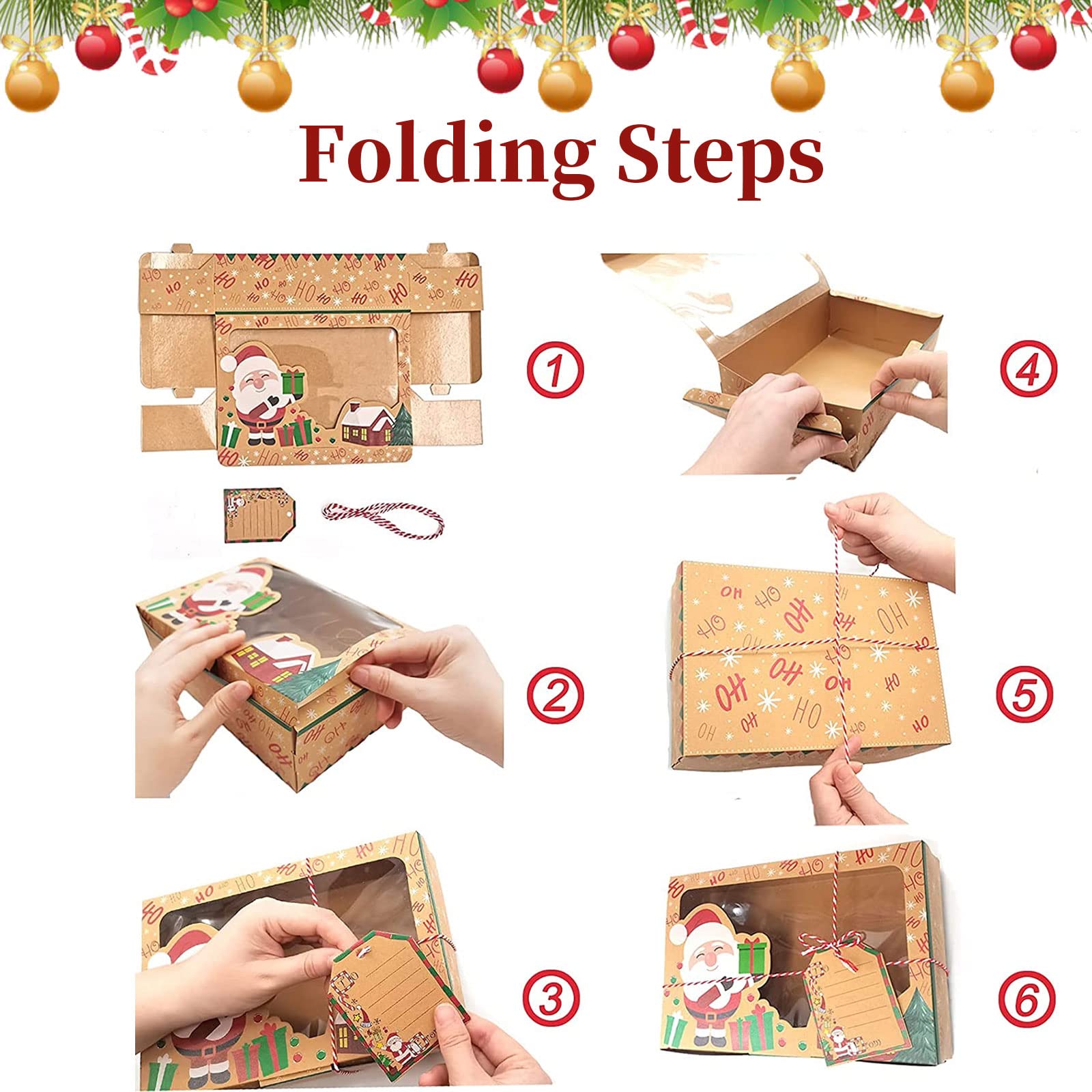12 Pezzi Scatole Per Biscotti Natalizie Con Finestra Trasparente – In Carta Kraft, 22x15x7 Cm – Per Dolci, Regali Fai Da Te E Confetti - 2