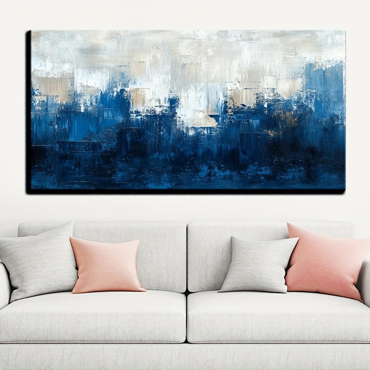 IHHGNB Modern Home Decoration, Blue And White Golden Theme, Abstract Painting, Wall Decoration Canvas Print Modern Artwork(55x110cm(22x43in)/No frame)