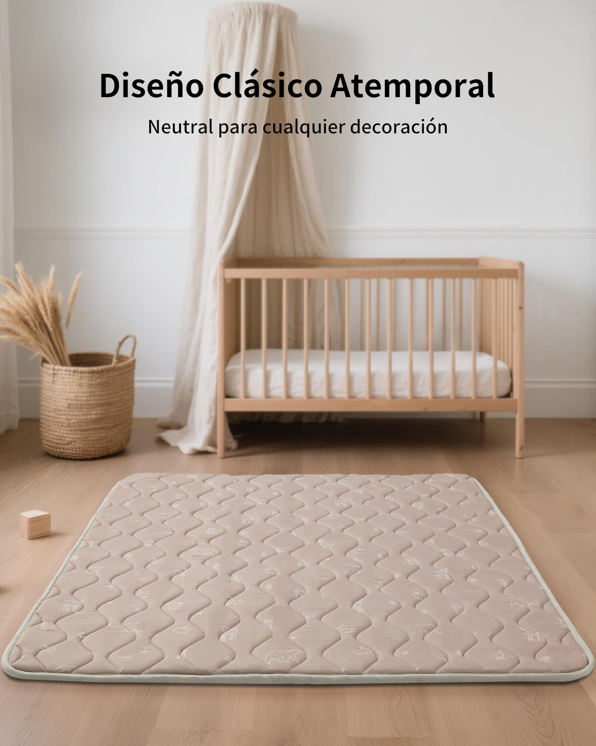 Fortella Alfombra Bebe Acolchada Plegable 120×120cm Lavable, Tapete Bebé de Espuma Actividades Infantil, Manta Juegos Bebés para Parque y Suelo Antideslizante, Gateo y Tummy Time Ideal (Marrón Bosque)