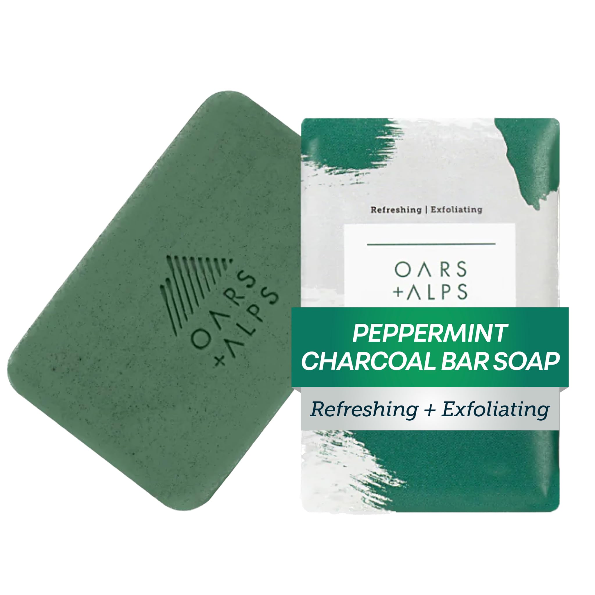 Oars + Alps Peppermint Charcoal Exfoliating Bar Soap for Men, Deep Cleaning & Exfoliating Soap, Made with Clean Ingredients, All Skin Types, Cruelty Free, Paraben Free, Travel Size, 1pk, 6oz