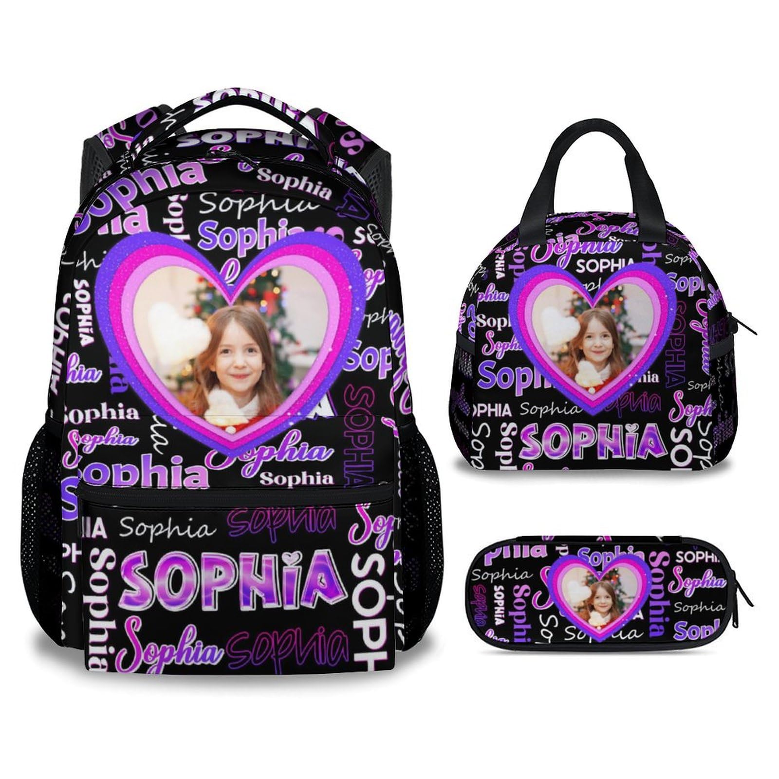 UNIKITTY Backpack for Girls, Personalized Backpack with Lunch Box - Custom Kids Bookbag with Photo/Name - Back to School Gifts for Daughter - 17 Inch