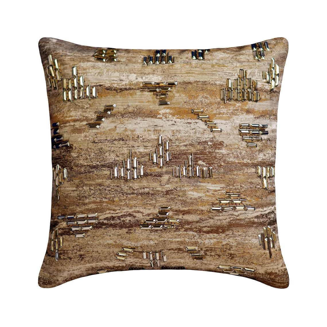 The HomeCentric Decorative Beige Pack of 2, 40x40 cm (16"x16") Cushion Covers, Jacquard Silk Beaded Embroidery Cushion Covers, Abstract Pattern Modern Style - Cabana Home