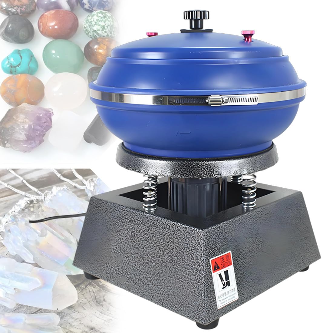QianCruxtacy Vibrating Rock Tumbler,6.2L Large Capacity Rubber Roller and Quiet Operation,Electric Cup Polisher,Adjustable Vibration Frequency,for Grinding,Cutting,Polishing of Small Workpieces