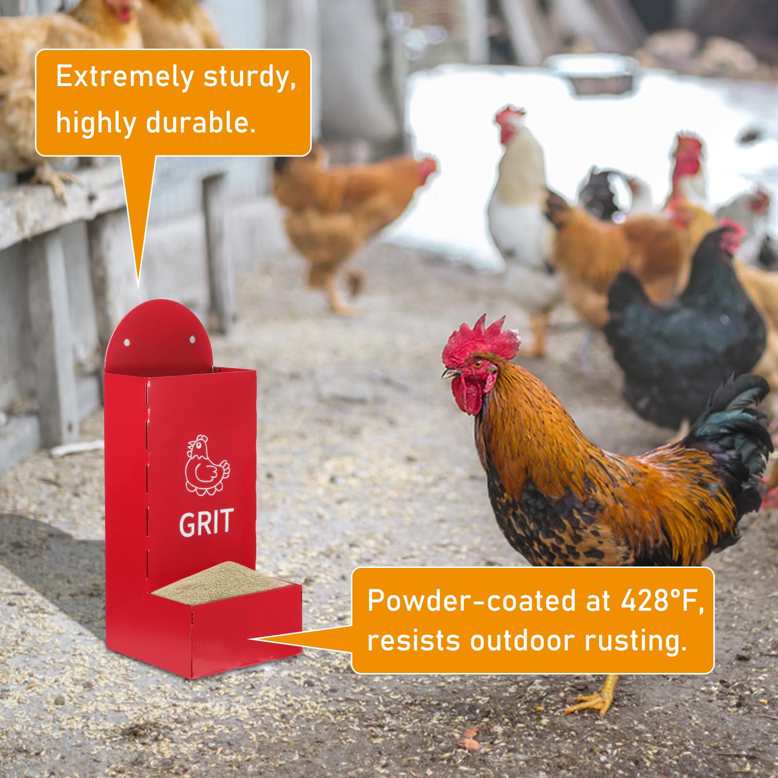 BigKing Trogolo – 2 dispensadores de grava para aves de corral, rojo + negro, 1,3 l/unidades, de metal, alimentador automático para gallinas, comedero para interiores y exteriores