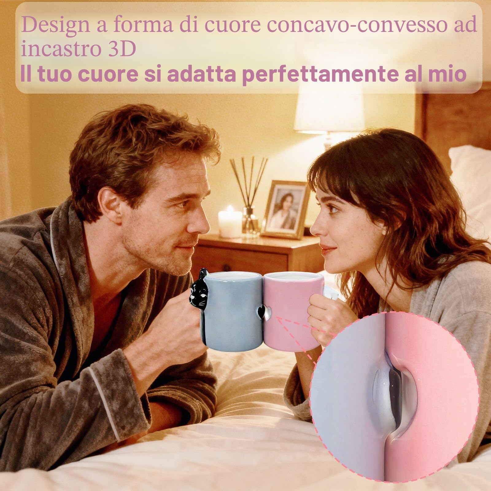 Set tazze da tè divertenti gatti regalo nozze sposi bacio anniversario