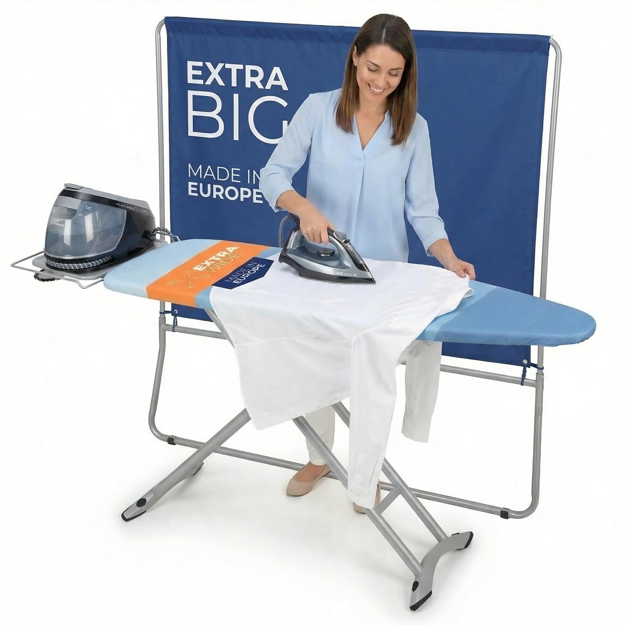 Ironing board Large Extra Wide - Professional, foldable, Strong and stable - for Steam Ironing Stations - Size D - 130 x 48cm