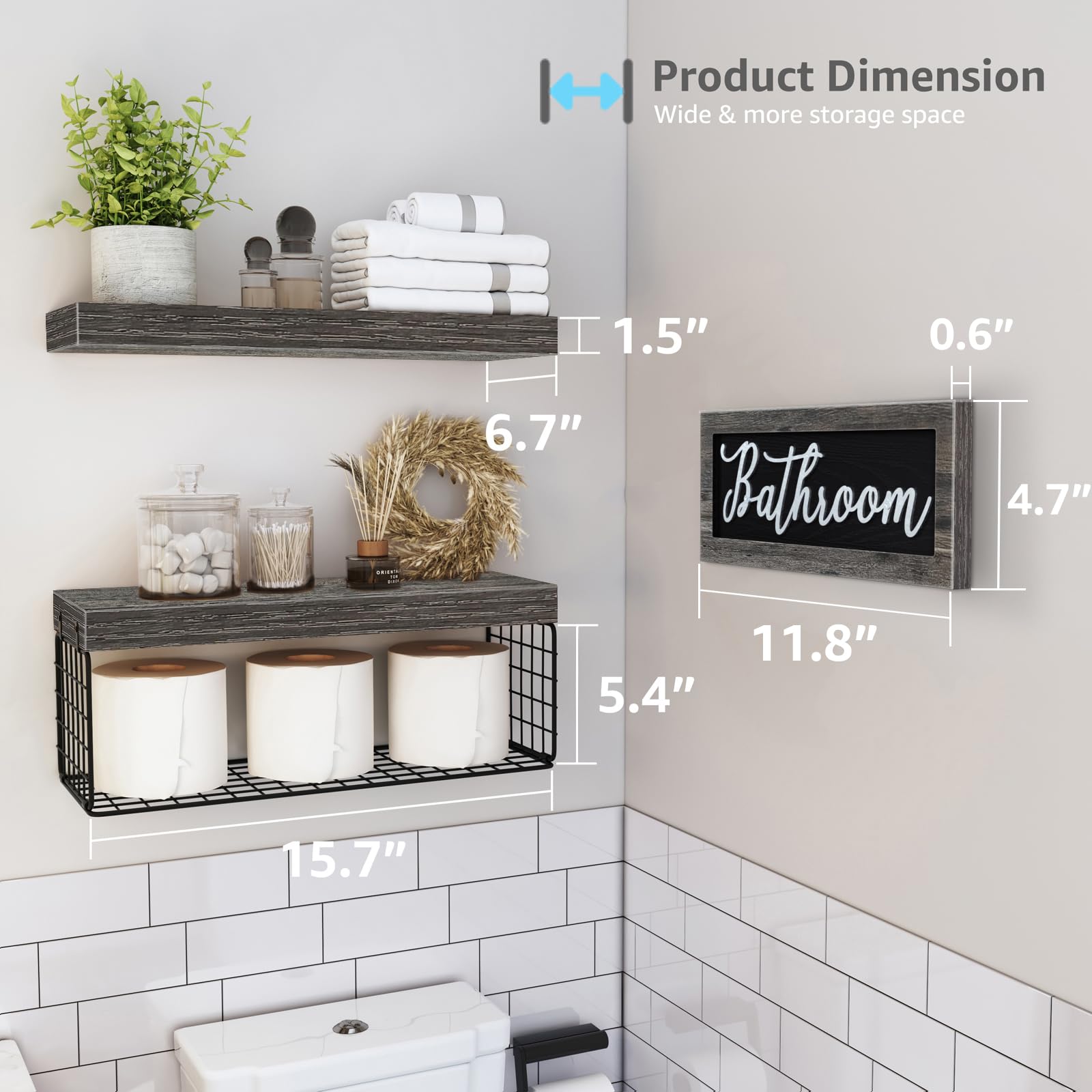 QEEIG ‎Bathroom Shelves Above Toilet Wall Storage Paper - View #7