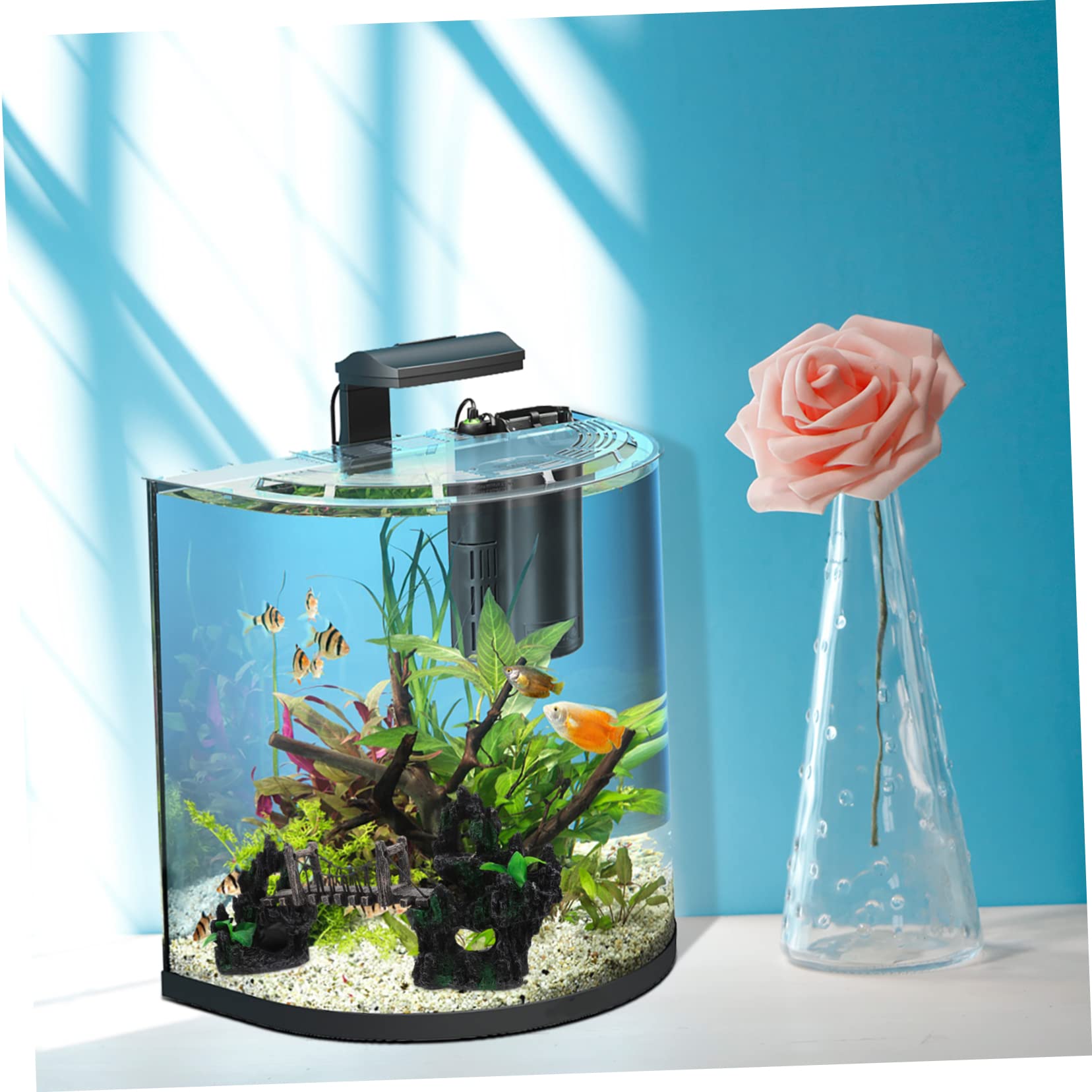 Happyyami Decorazione per Acquari Resina con Ponte Sospeso Ornamento Creativo per Pesci Accessorio per Ambienti Acquatici Facile da Installare e Sicuro per Tuoi Pesci