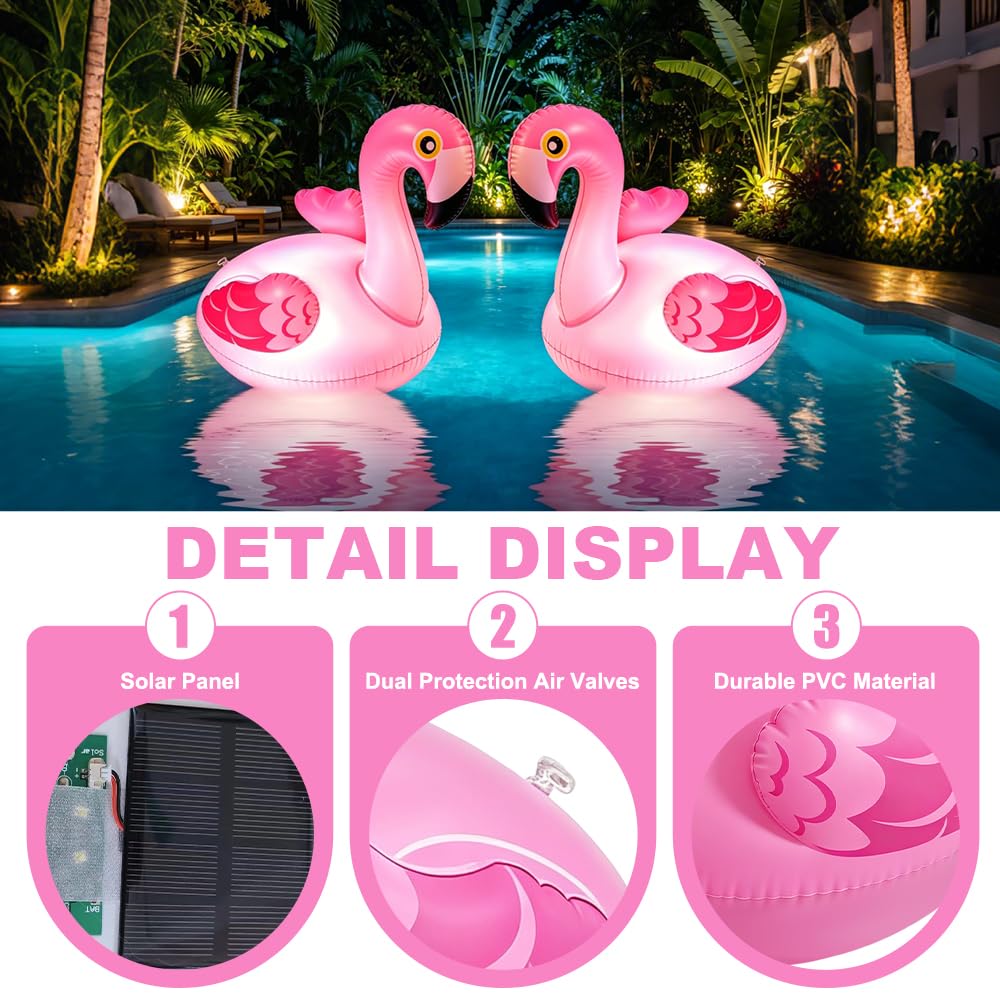 2 luces solares flotantes para piscina, flamencos, flotantes, IP68, resistentes al agua, para piscina, estanque, jardín, césped