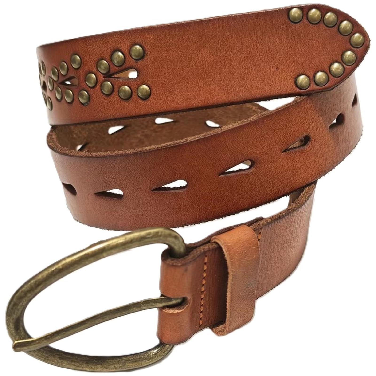 AGUTALITHIC Women Handmade Vintage Distressed Embossed/Studded Belt Leather Strap Prong Buckle for Work Business and Casual(105cm/41, A)