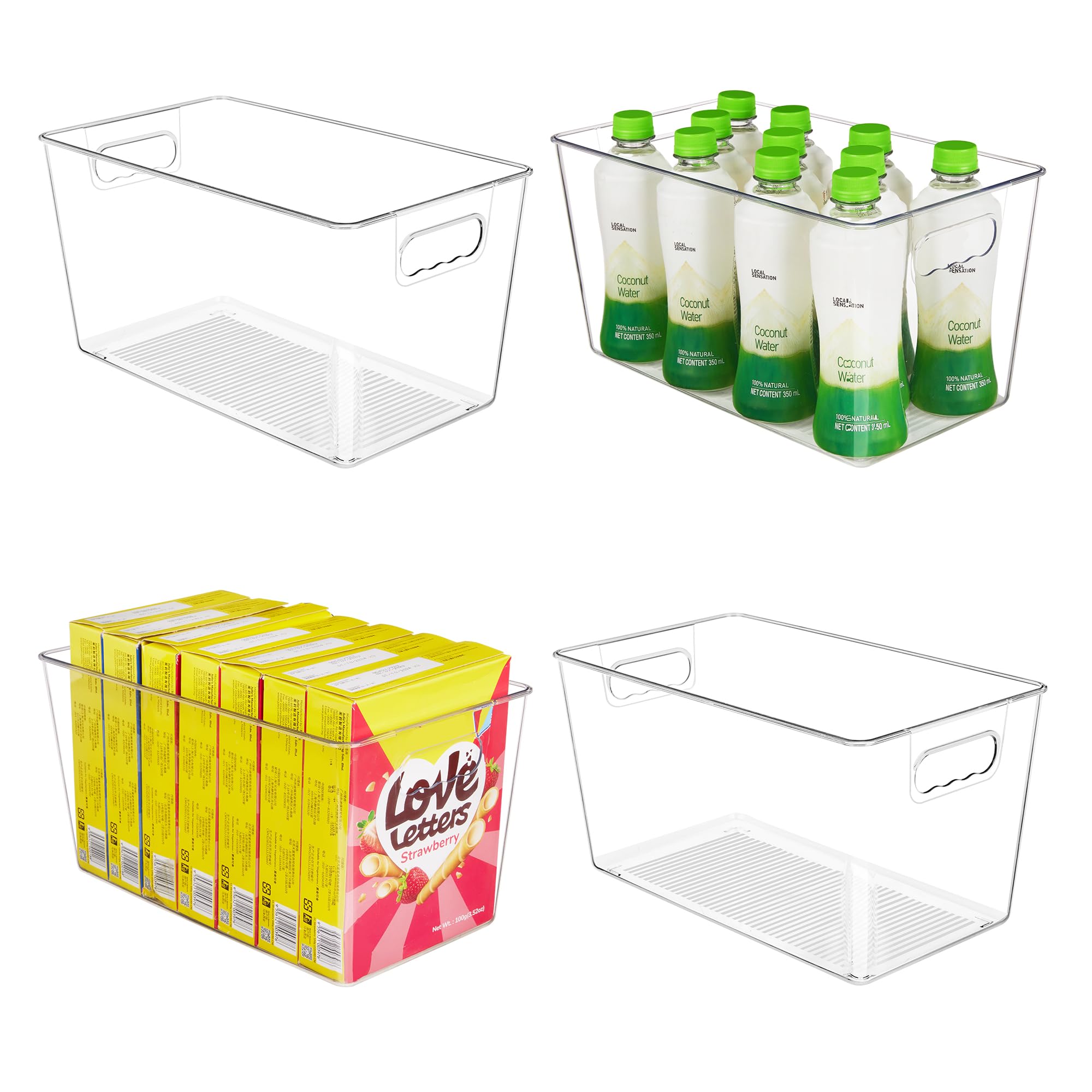 YIHONG 4 Pack Clear Storage Bins, Pantry Organizer Bins with Handle, XL
