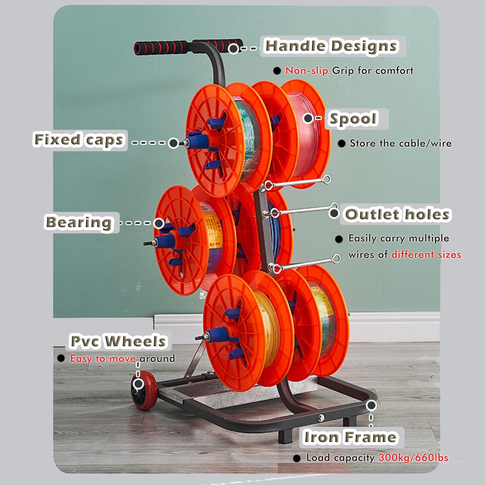 Hauteur Réglable 83.8 Cm SELEWARE Distributeur De Fil Multifonction Portable En Acier Distributeur Fil Acier