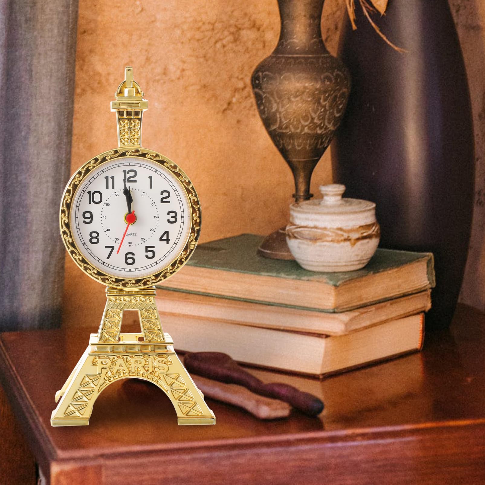 Réveil Vintage Tour Eiffel – Décoratif, Analogique, En Métal Noir – Idéal Pour Chambre Ou Bureau
