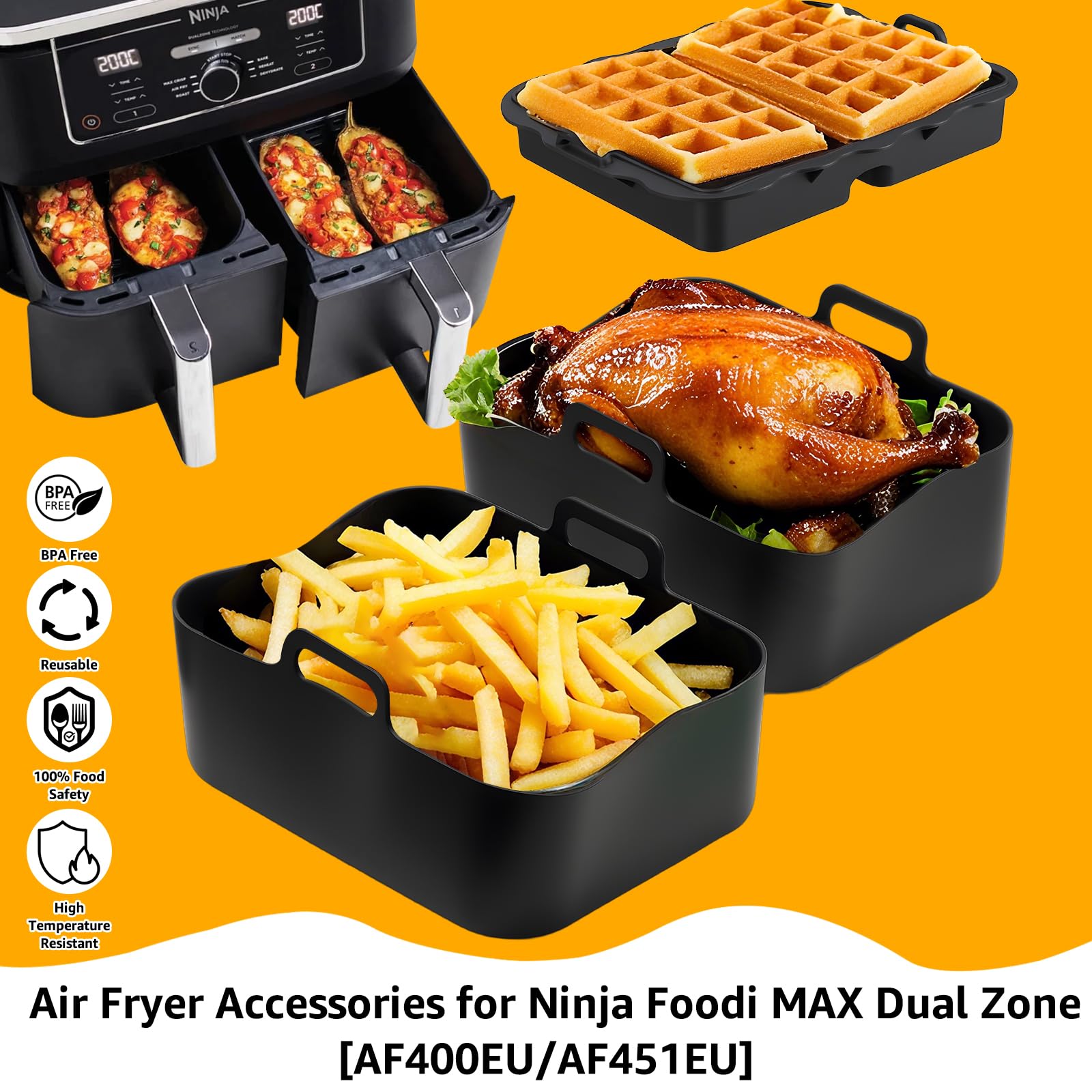 Set di accessori per friggitrice ad aria calda Ninja AF400EU/AF451EU 9,5L, Airfryer in silicone per friggitrice ad aria calda Ninja AF400EU/AF451EU 9,5L, set di accessori per friggitrice ad aria calda