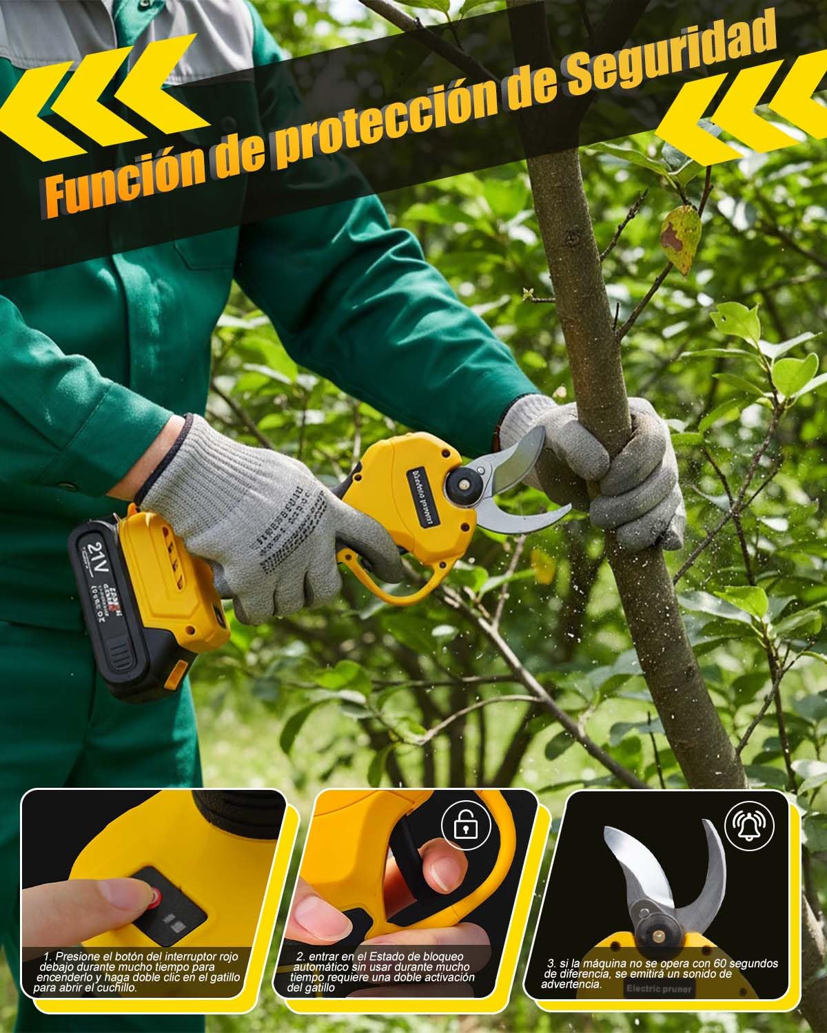 Forbici da potatura elettriche a batteria 30 mm professionali, 2 batterie 2000 mAh 21 V, motore brushless, schermo LCD, forbici potatrici elettriche per potatura alberi, giardino, orto, vigneto e uso